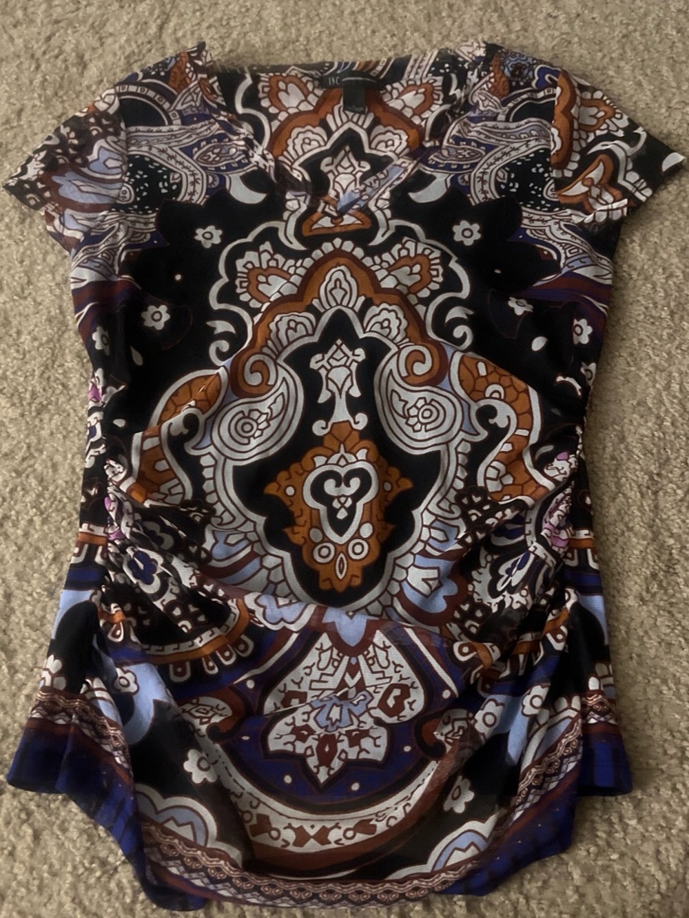 Women’s Black Paisley-Print Short Sleeve Top